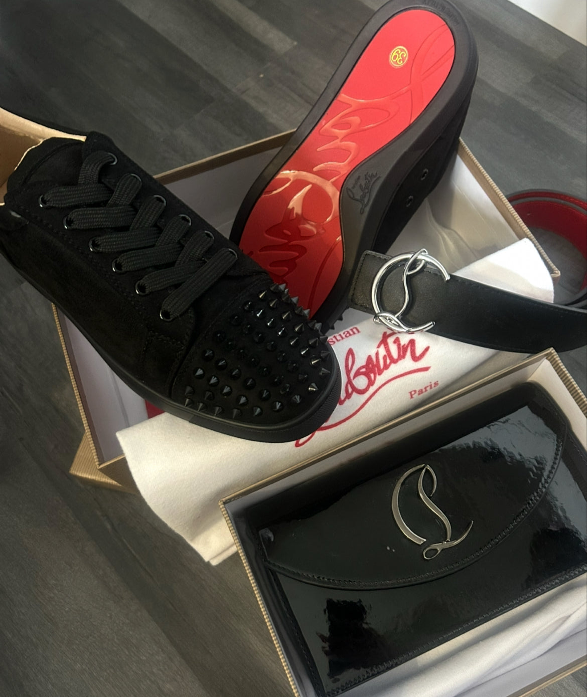 Black LB Shoes Belt N Bag Set